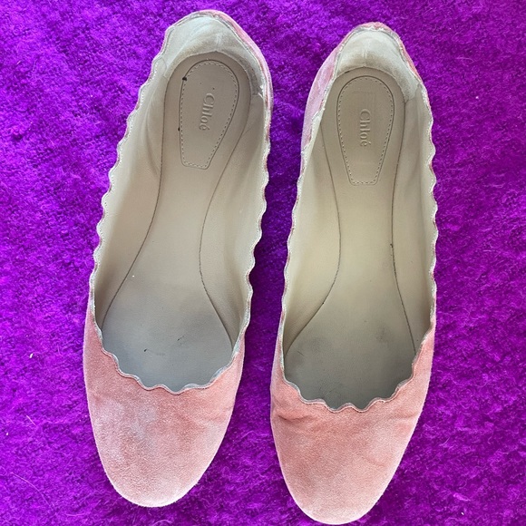 Chloe Melon Colored Suede Lauren Scalloped Edge Flats/ sz 38 - Picture 10 of 14